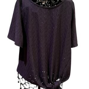 Nanette Lepore Tie Front NAVY Laser Eyelet Missy Tops Short Sleeve Size M 1676